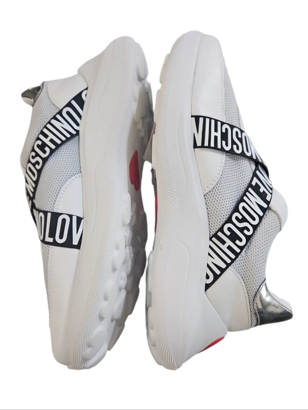 Love Moschino White Logo Band Mesh Sneakers Crisscross Chunky Running Shoes 9 - Picture 6 of 16